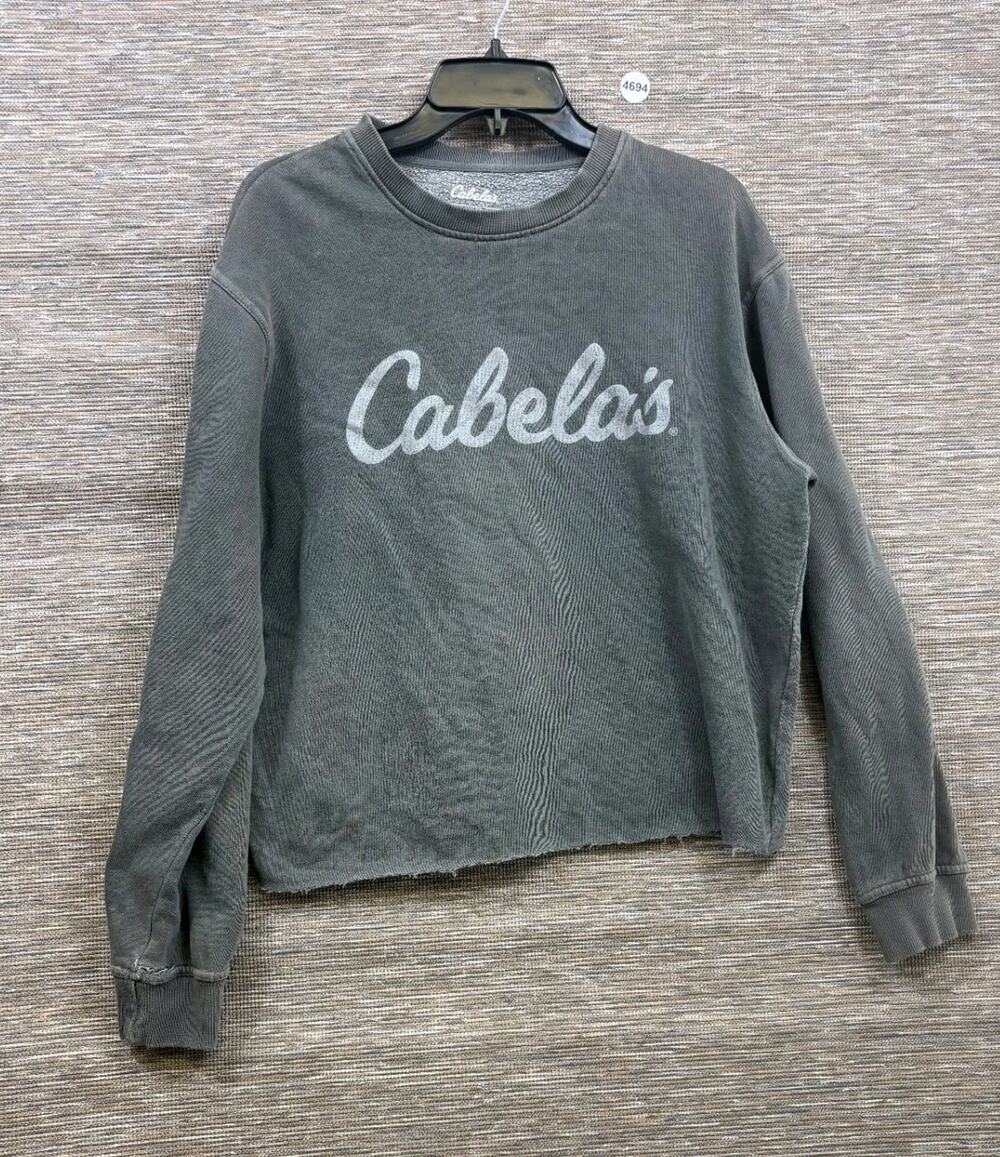 Cabelas Sweatshirt Womens Size S Gray Crew-Neck Fleece Logo Pullover Oversized
